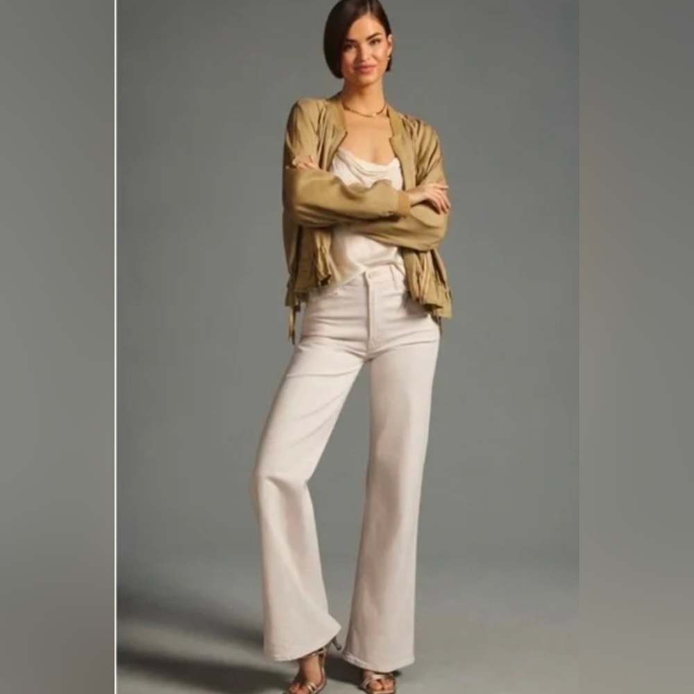 Anthropologie Women’s Ruffled Tan Bomber Jacket M